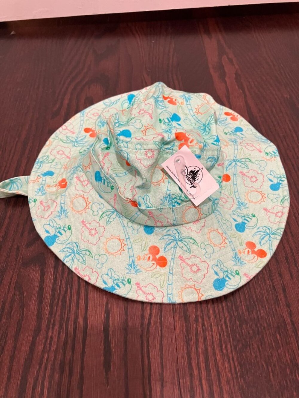 Disney Parks Tropical Print Sun Hat With Tie Closure, Teal, One Size, NWT